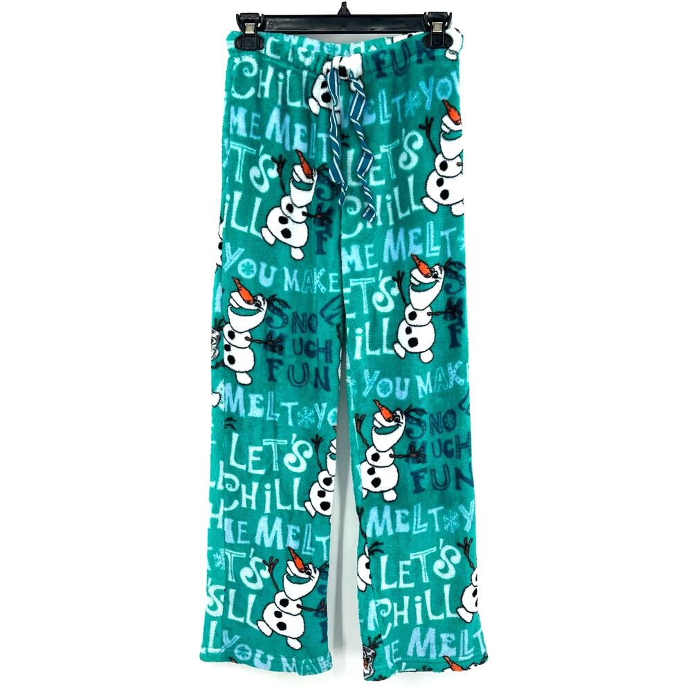 Disney Size Small Pajama Pants Green‎ Olaf Frozen Fleece PJs Sleepwear Cozy Soft - Picture 1 of 3